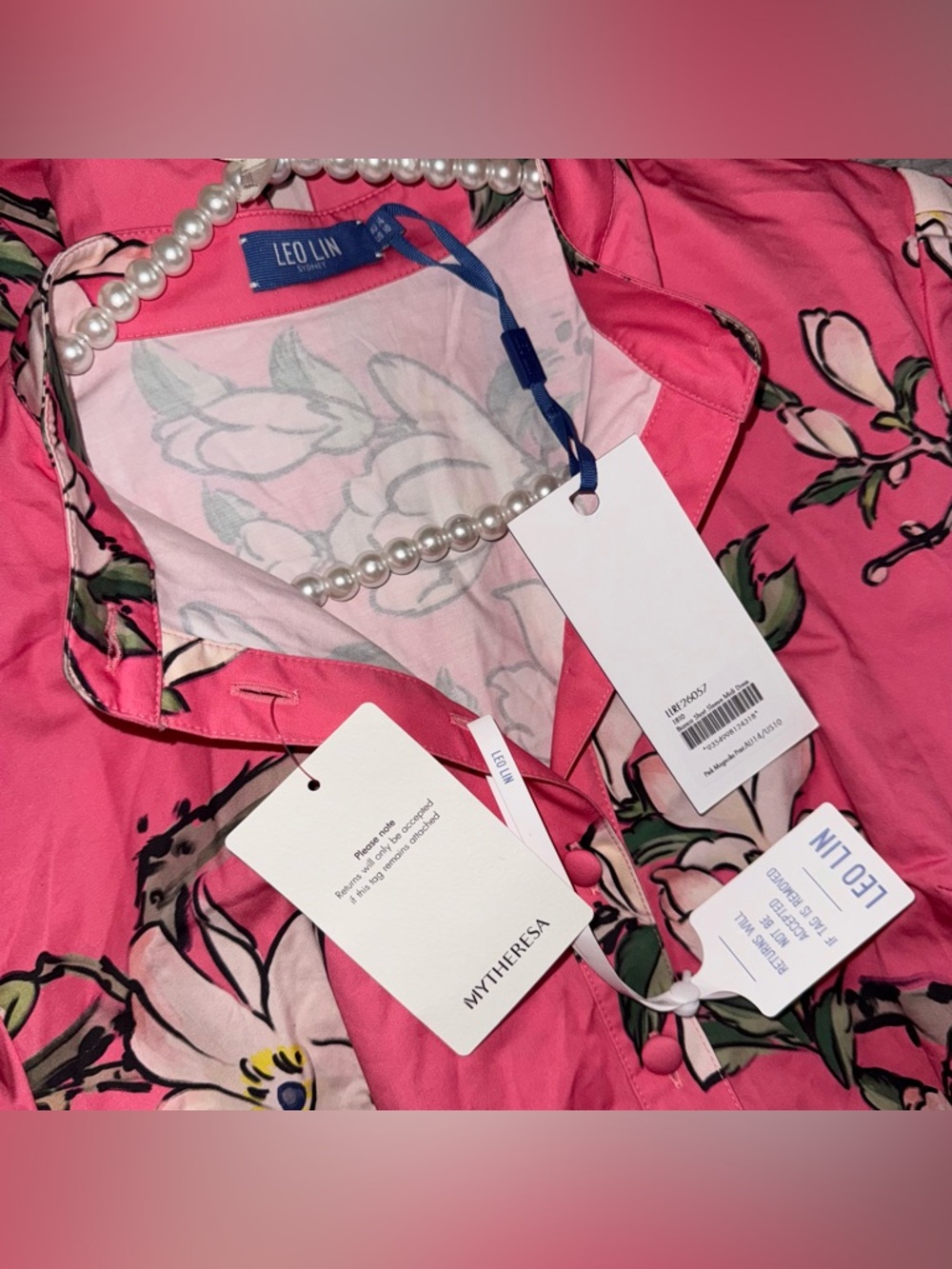 LEO LIN BIANCA SHORT SLEEVE MIDI DRESS IN PINK MAGNOLIA PRINT - Picture 6 of 17